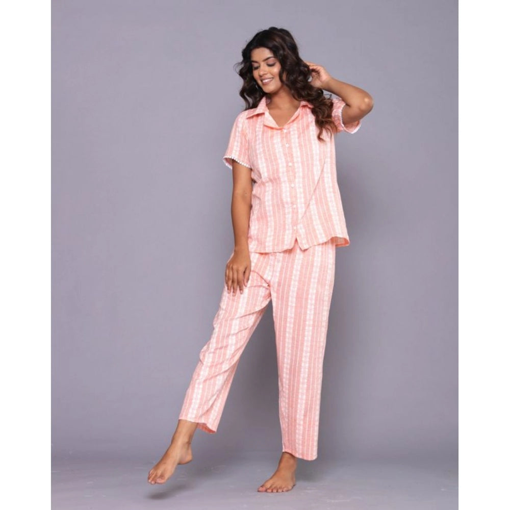 Amfyn Women's Casual Cotton Short Sleeve Full Night Suit Set (Orange)