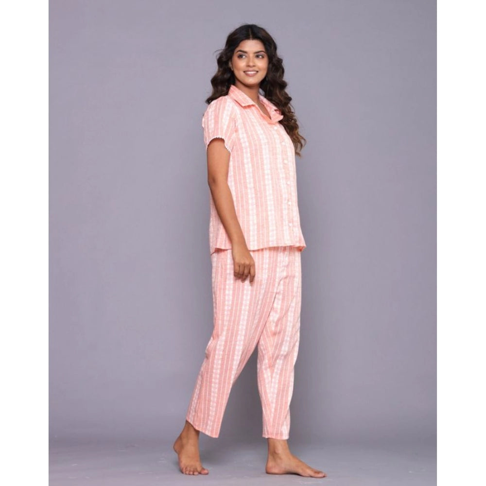 Amfyn Women's Casual Cotton Short Sleeve Full Night Suit Set (Orange)