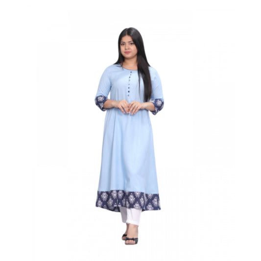 Amfyn Women's Casual Viscose Rayon 3-4th Sleeve Kurti (Light Blue)