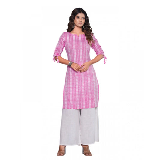 Amfyn Women's Casual Cotton Blend 3-4th Sleeve Straight Kurti (Pink)