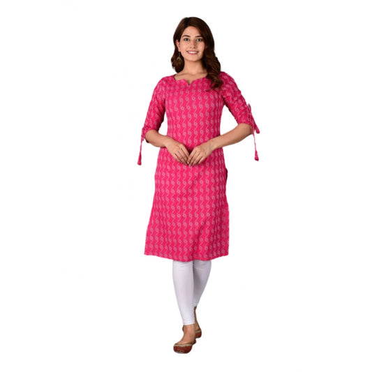 Amfyn Women's Casual Cotton 3-4th Sleeve Kurti (Pink)