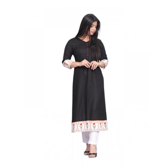 Amfyn Women's Casual Viscose Rayon 3-4th Sleeve Kurti (Black)