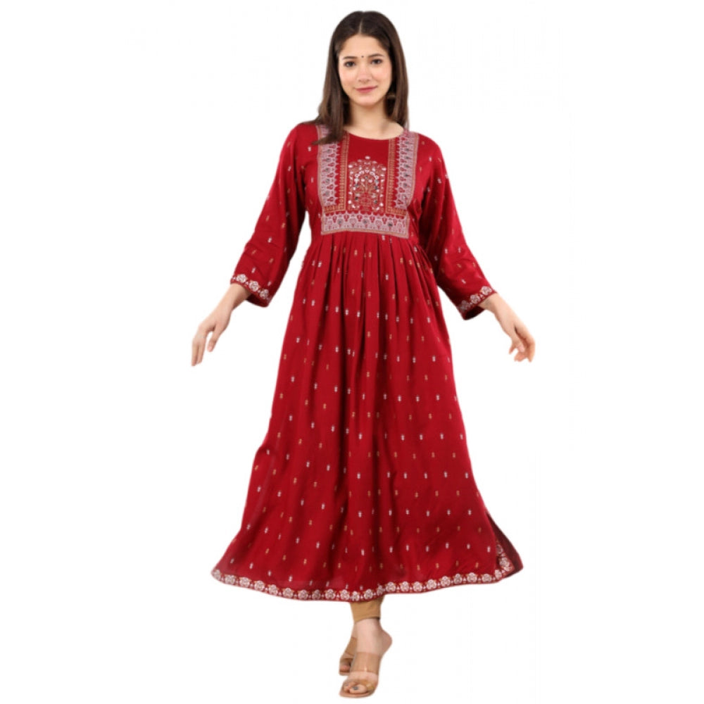 Amfyn Women's Casual Viscose Rayon 3-4th Sleeve Nayra Cut Kurti (Red)