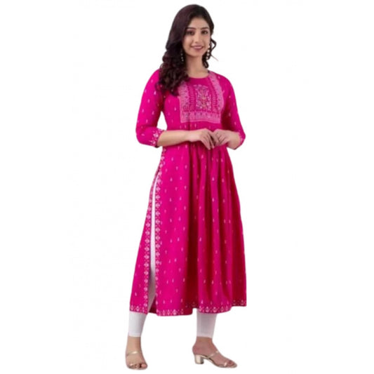 Amfyn Women's Casual Viscose Rayon 3-4th Sleeve Nayra Cut Kurti (Pink)