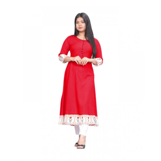 Amfyn Women's Casual Viscose Rayon 3-4th Sleeve Kurti (Red)