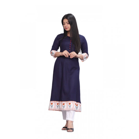 Amfyn Women's Casual Viscose Rayon 3-4th Sleeve Kurti (Navy Blue)