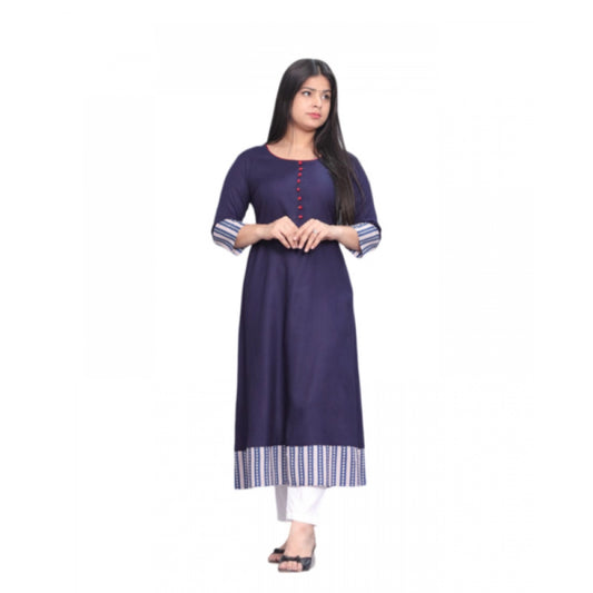 Amfyn Women's Casual Viscose Rayon 3-4th Sleeve Kurti (Navy Blue)