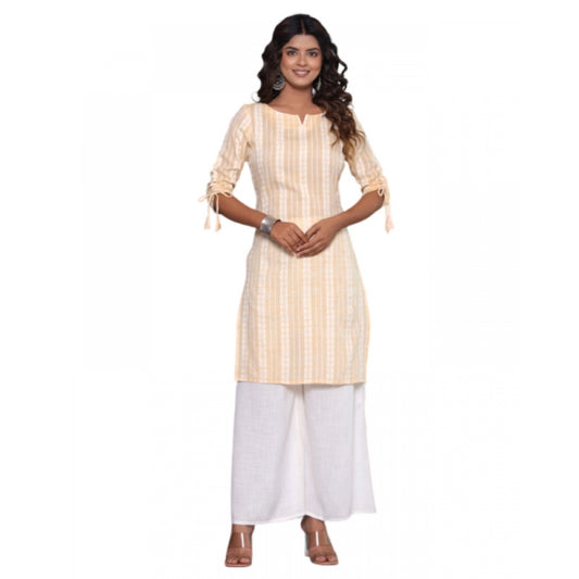 Amfyn Women's Casual Cotton Blend 3-4th Sleeve Straight Kurti (Yellow)