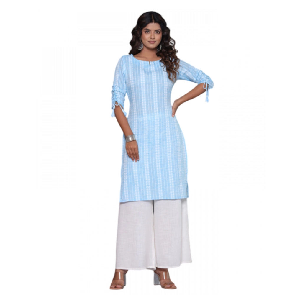 Amfyn Women's Casual Cotton Blend 3-4th Sleeve Straight Kurti (Aqua Blue)
