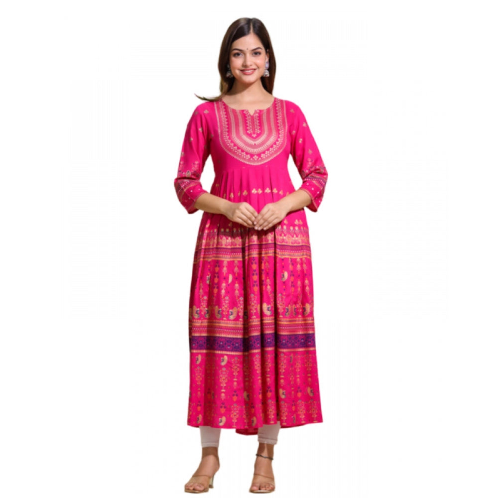 Amfyn Women's Casual Viscose Rayon 3-4th Sleeve Kurti (Pink)