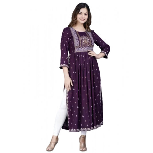 Amfyn Women's Casual Viscose Rayon 3-4th Sleeve Nayra Cut Kurti (Purple)