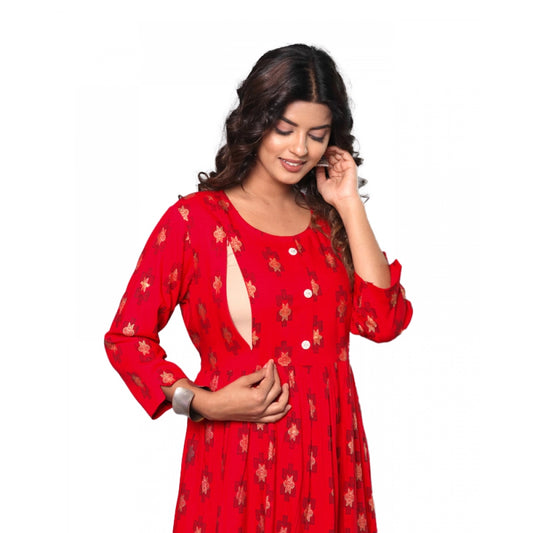 Amfyn Women's Casual Viscose Rayon 3-4th Sleeve Maternity Kurti (Red)