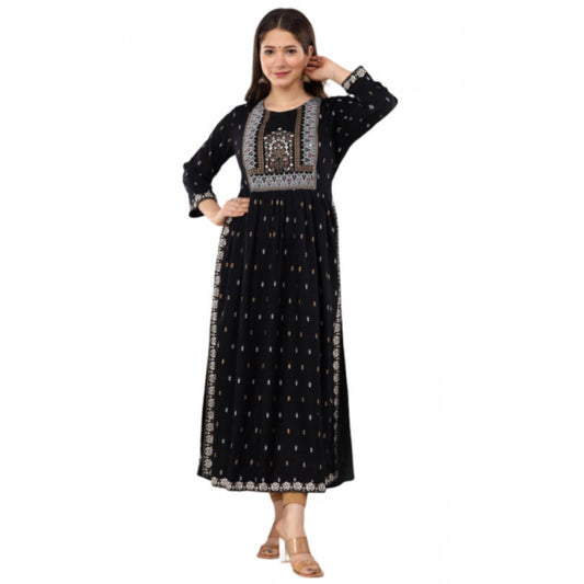 Amfyn Women's Casual Viscose Rayon 3-4th Sleeve Nayra Cut Kurti (Black)