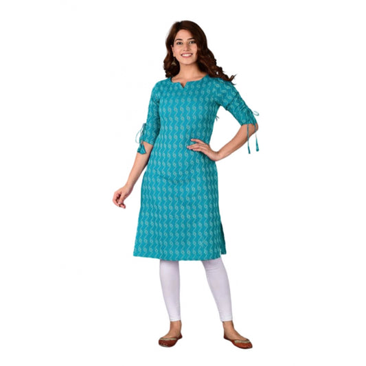 Amfyn Women's Casual Cotton 3-4th Sleeve Kurti (Aqua Blue)