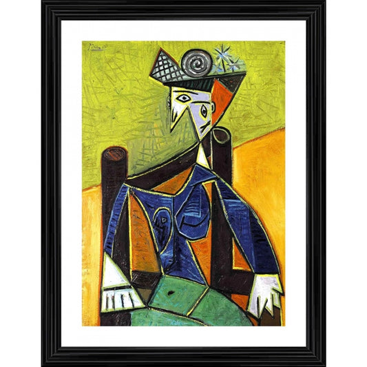 Fashion Woman Sitting in Armchair 1920 Painting With Wood Photo Frame (Multicolor)