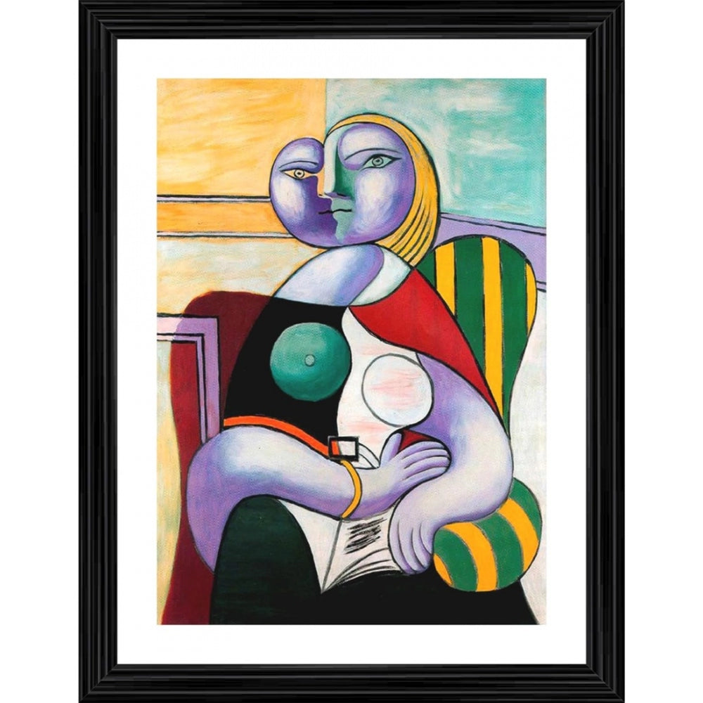 Amfyn Reading 1932 Painting With Wood Photo Frame (Multicolor)
