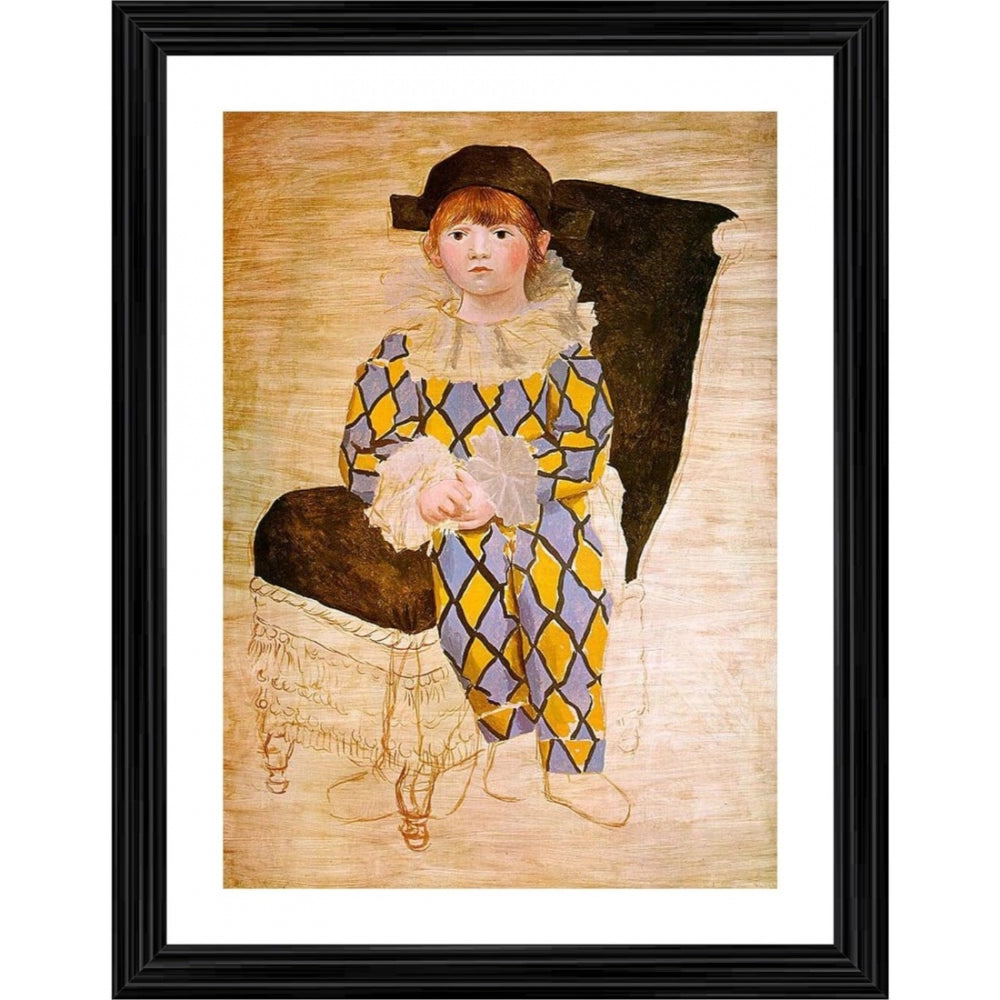 Amfyn Paul in a Clown Suit 1924 Painting With Wood Photo Frame (Multicolor)