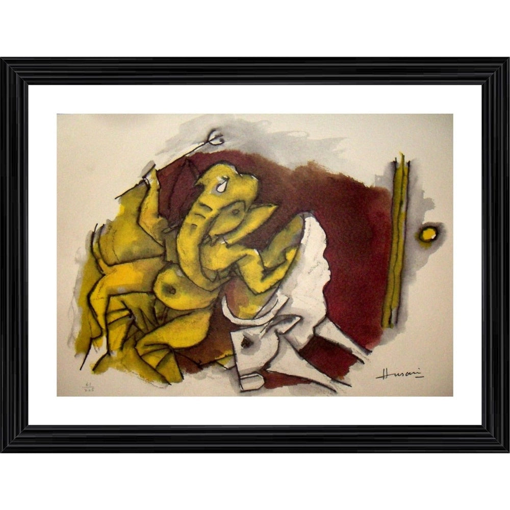 Amfyn Ganeshas Tandaw Painting With Wood Photo Frame (Multicolor)