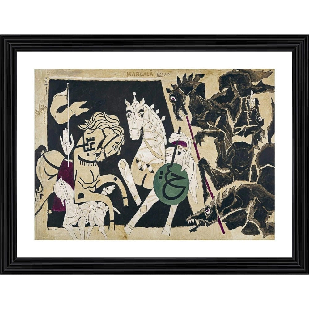Amfyn Five Horses and the Battle Painting With Wood Photo Frame (Multicolor)