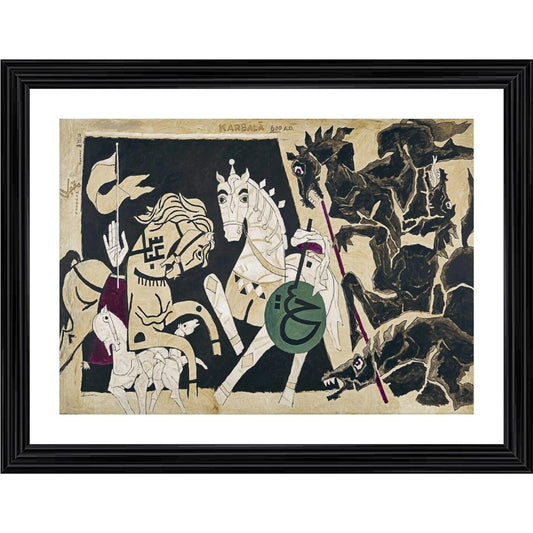 Amfyn Five Horses and the Battle Painting With Wood Photo Frame (Multicolor)