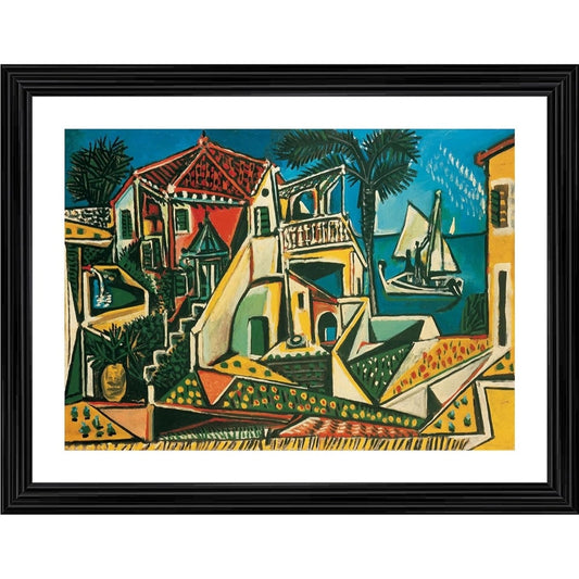 Amfyn Mediterranean Landscape 1953 Painting With Wood Photo Frame (Multicolor)