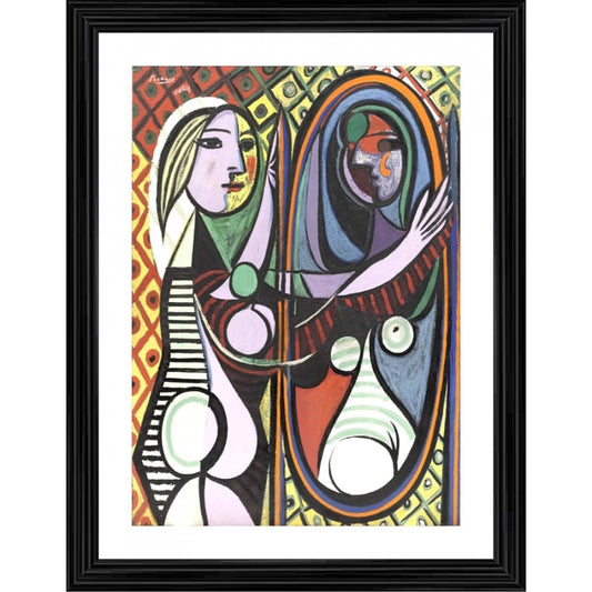 Amfyn Girl before a Mirror 1932 Painting With Wood Photo Frame (Multicolor)