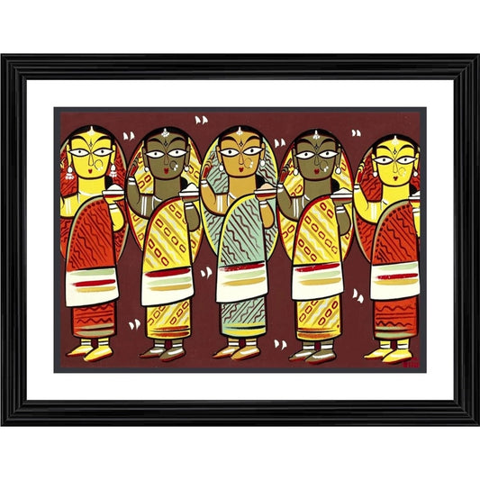 Amfyn Five Women Painting With Wood Photo Frame (Multicolor)