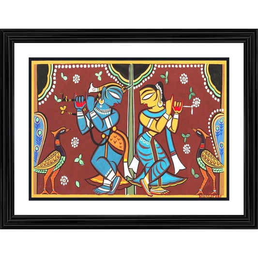 Amfyn Radha Krishna Painting With Wood Photo Frame (Multicolor)