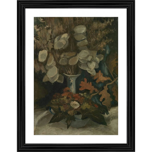 Amfyn Vase with Honesty 1884 Painting With Wood Photo Frame (Multicolor)