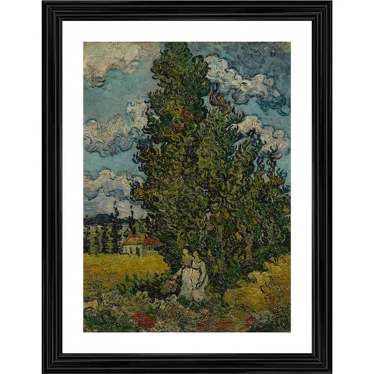 Amfyn Cypresses and Two Women 1890 Painting With Wood Photo Frame (Multicolor)