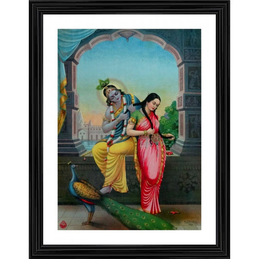 Amfyn Radha Krishna 1900 Painting With Wood Photo Frame (Multicolor)
