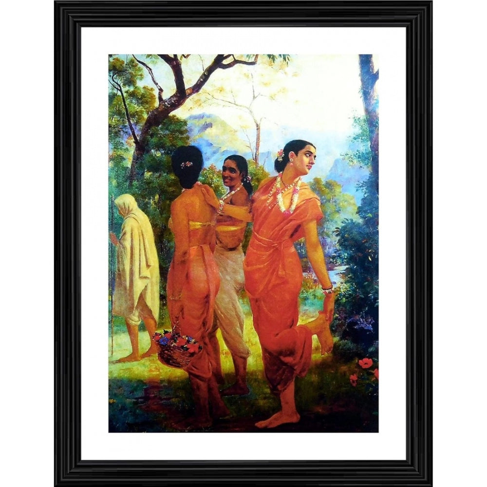 Amfyn Shakuntala with her Companions 1870 Painting With Wood Photo Frame (Multicolor)