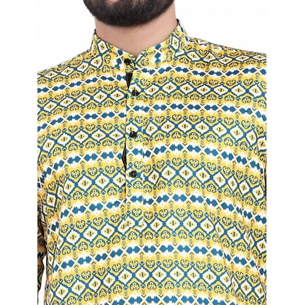Amfyn Men's Cotton Blended Printed Full Sleeve Shortkurta (Multicolor)