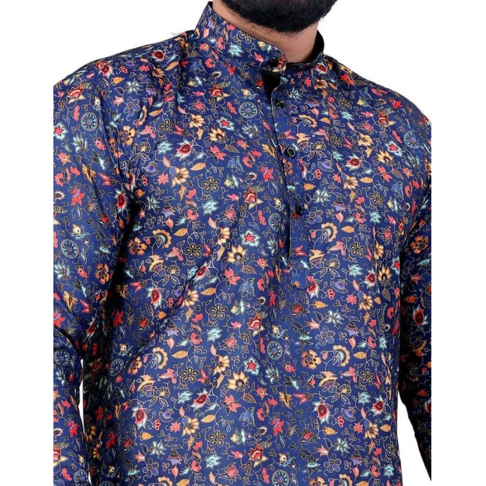 Amfyn Men's Cotton Blended Printed Full Sleeve Shortkurta (Multicolor)