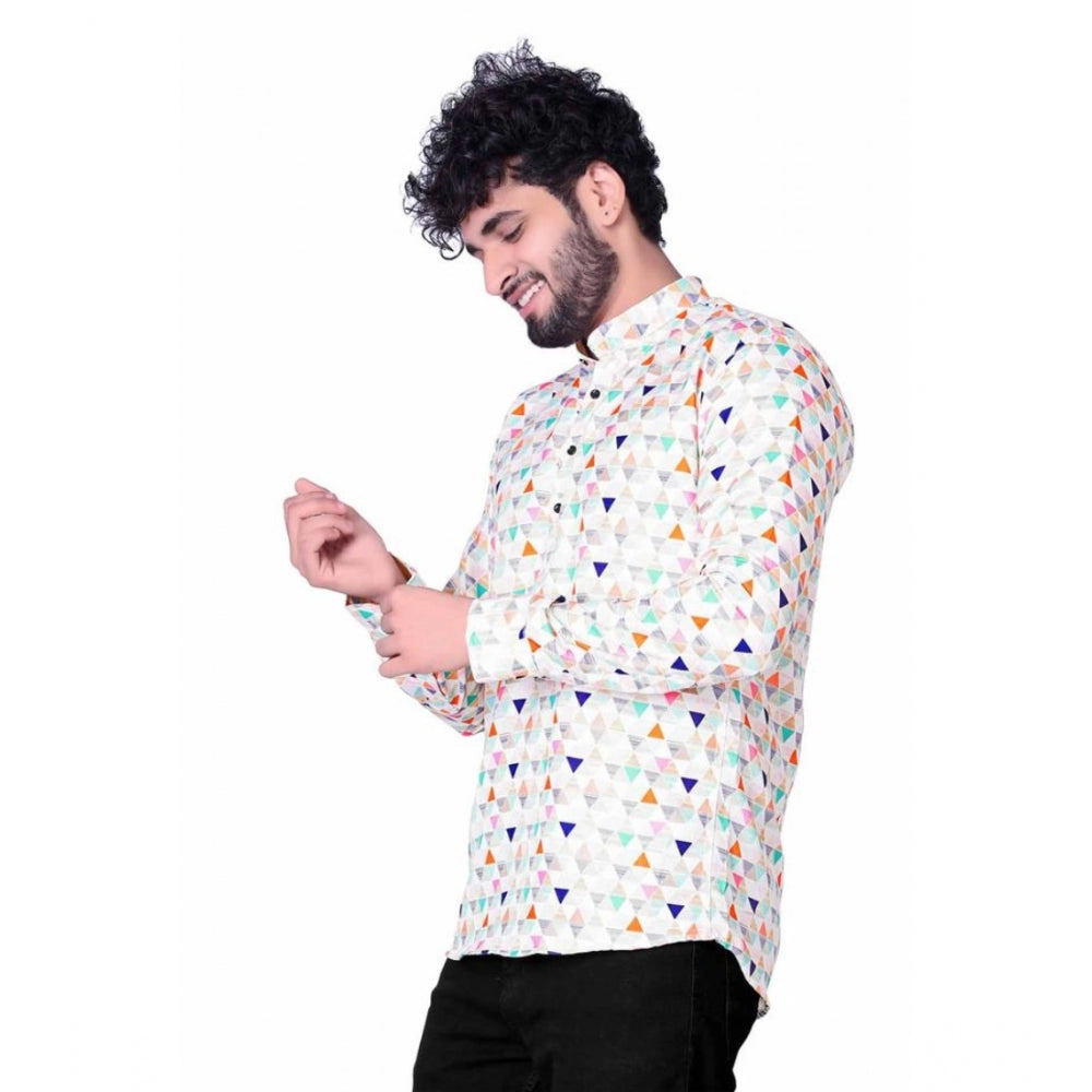 Amfyn Men's Cotton Blended Printed Full Sleeve Shortkurta (Multicolor)