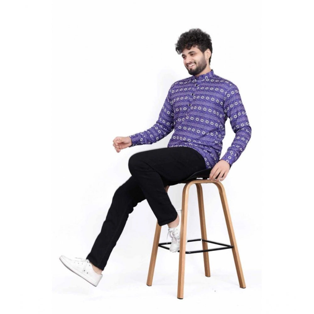 Amfyn Men's Cotton Blended Printed Full Sleeve Shortkurta (Multicolor)