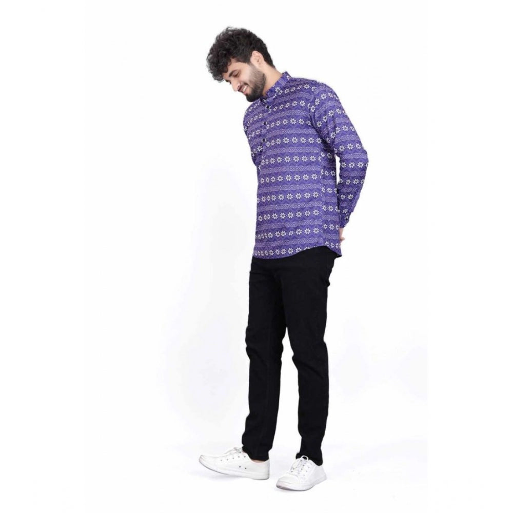 Amfyn Men's Cotton Blended Printed Full Sleeve Shortkurta (Multicolor)