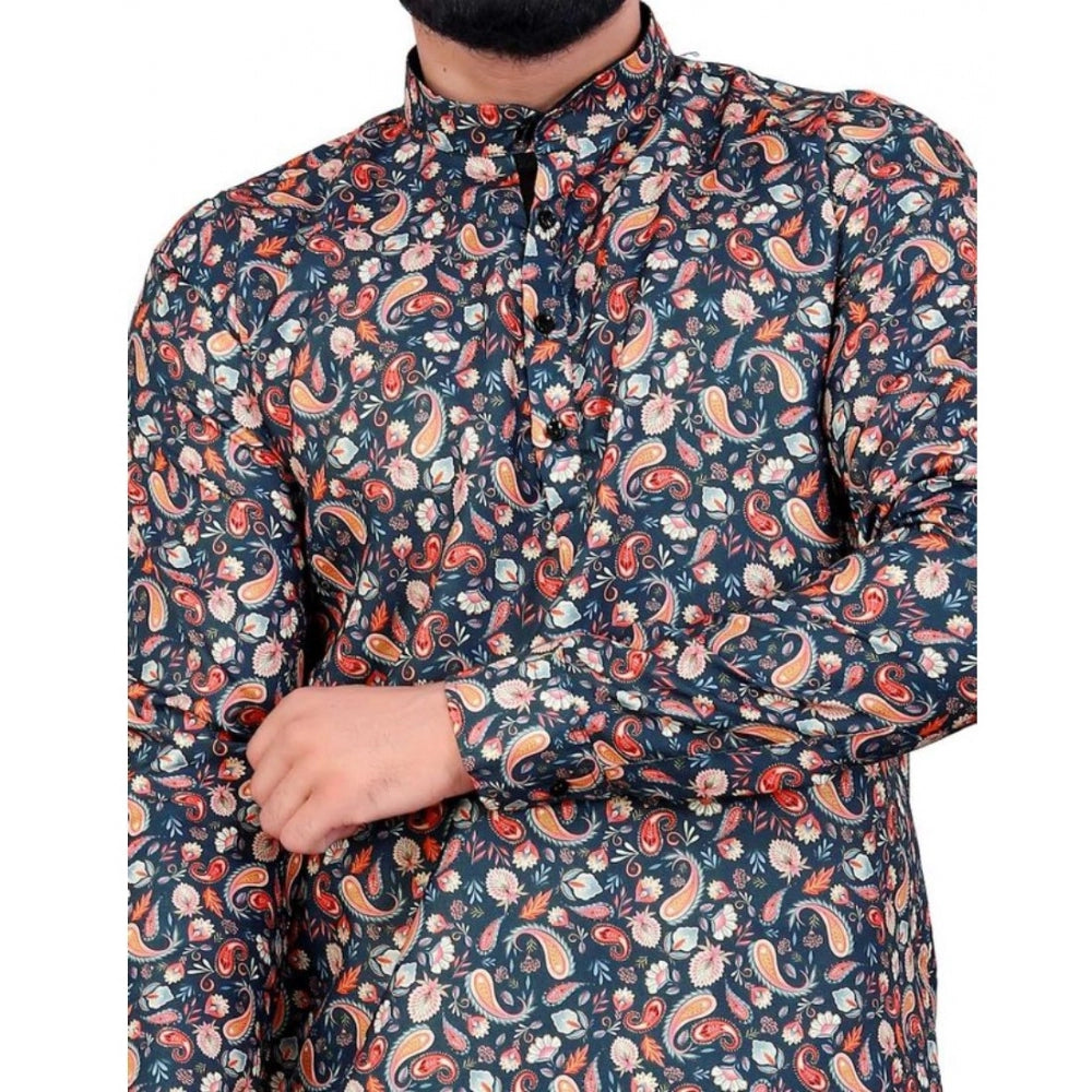 Amfyn Men's Cotton Blended Printed Full Sleeve Shortkurta (Multicolor)