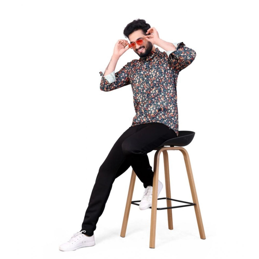 Amfyn Men's Cotton Blended Printed Full Sleeve Shortkurta (Multicolor)