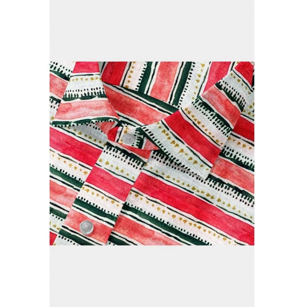 Amfyn Men's Cotton Blended Striped Full Sleeve Shirt (Red-White)