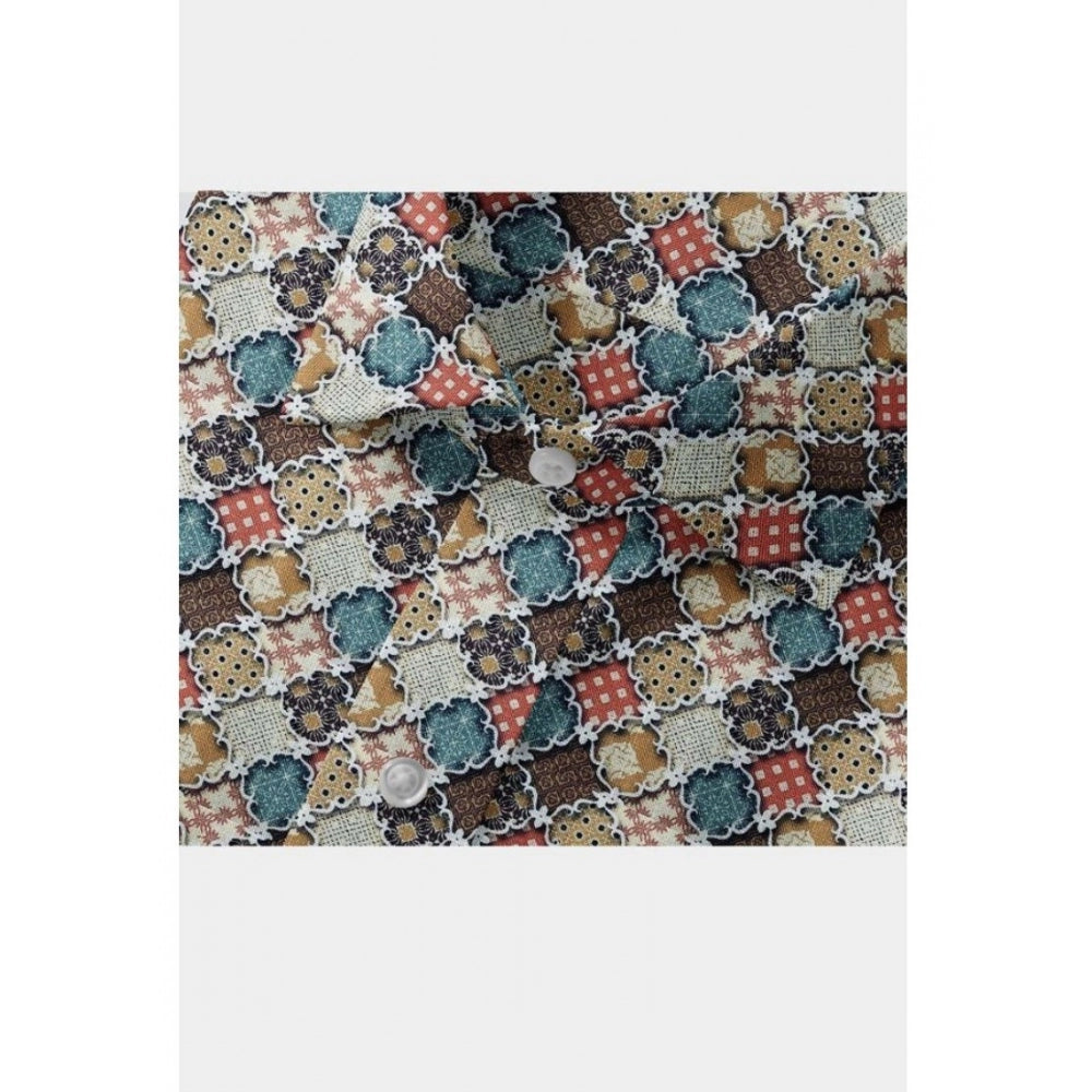 Amfyn Men's Cotton Blended Printed Full Sleeve Shirt (Multicolor)