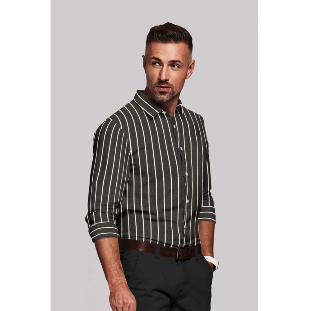 Amfyn Men's Cotton Blended Striped Full Sleeve Shirt (Black-White)