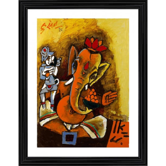 Amfyn Ganesha Teaches 2008 Painting With Wood Photo Frame (Multicolor)