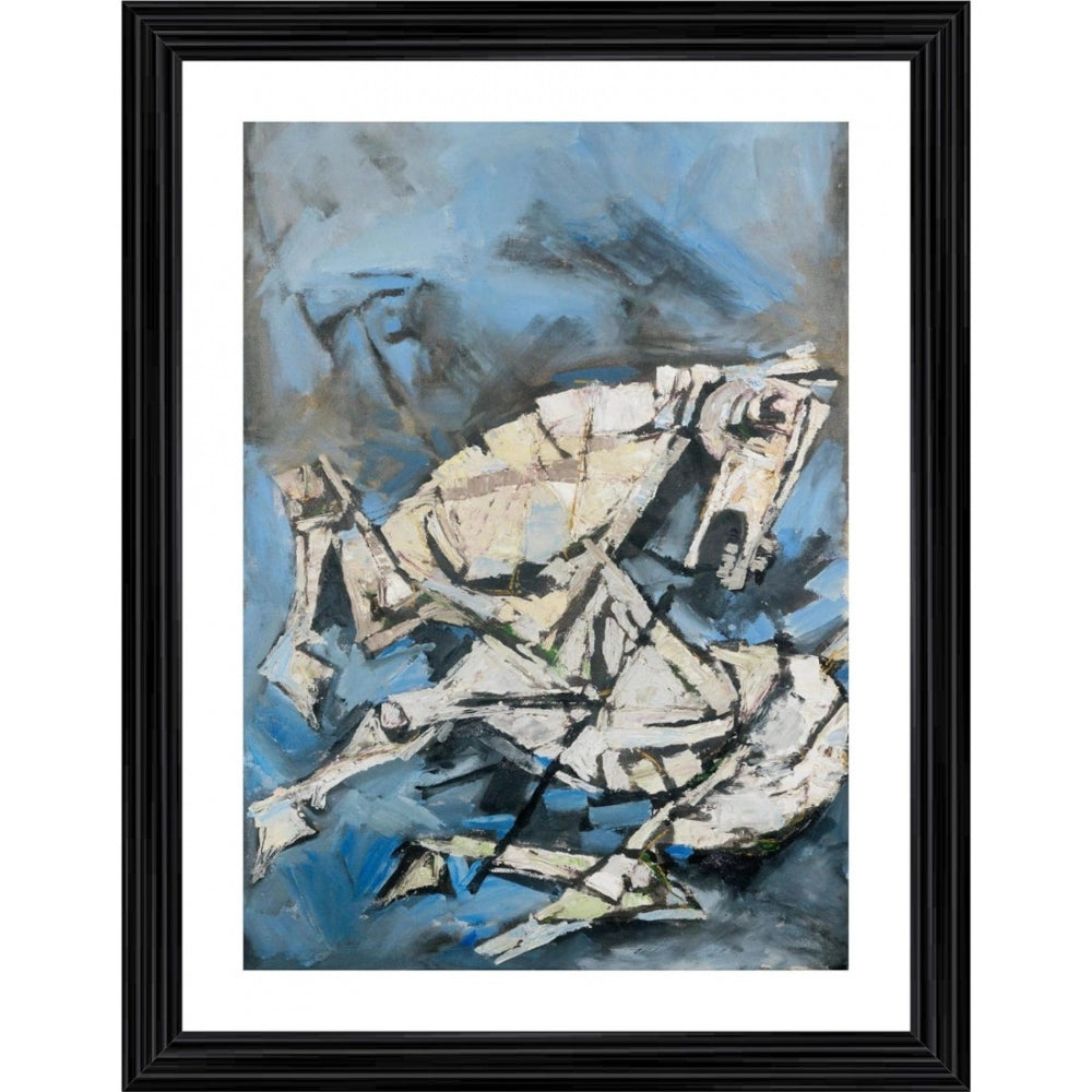 Amfyn Horses Pain Painting With Wood Photo Frame (Multicolor)