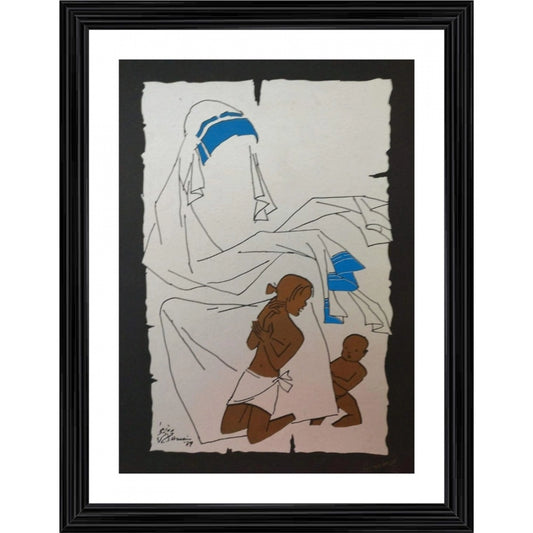 Amfyn Mother Teresa Angel for Homeless Painting With Wood Photo Frame (Multicolor)