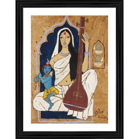Amfyn Meerabai and Krishna Painting With Wood Photo Frame (Multicolor)
