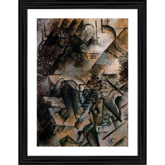 Amfyn Woman with Guitar and Piano 1911 Painting With Wood Photo Frame (Multicolor)