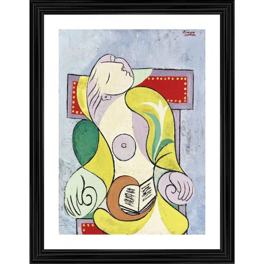 Amfyn Reading 1932 Painting With Wood Photo Frame (Multicolor)