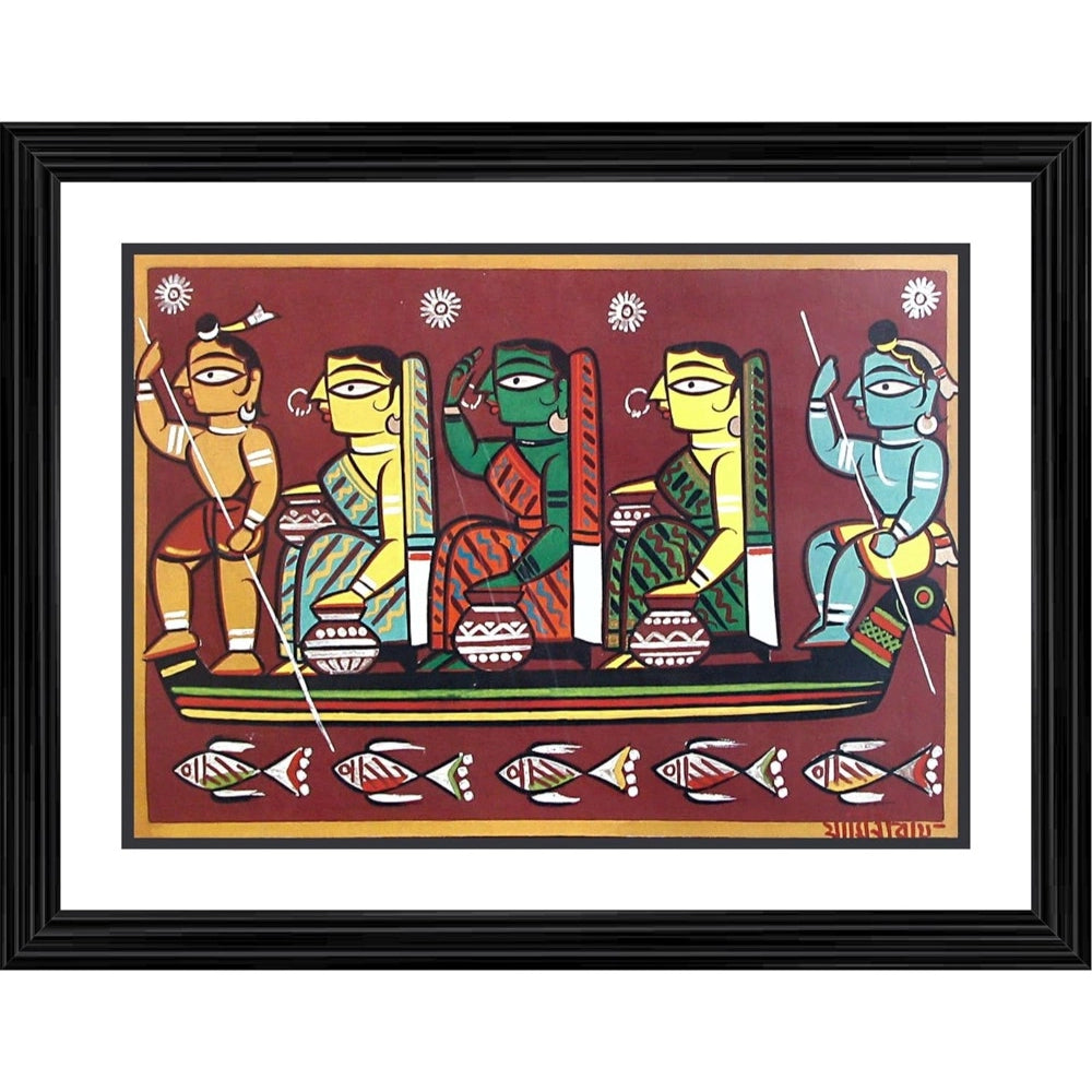 Amfyn Krishna sailing with Gopika Painting With Wood Photo Frame (Multicolor)