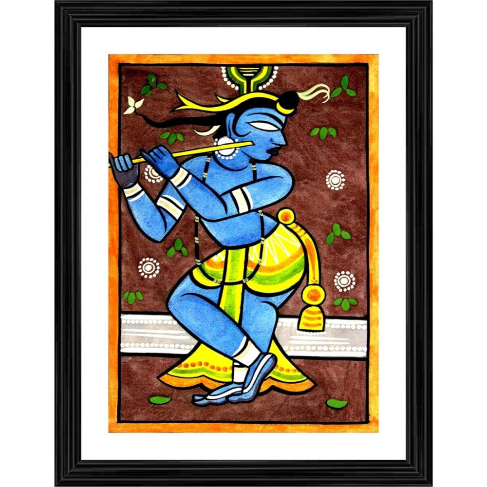 Amfyn Krishna Painting With Wood Photo Frame (Multicolor)